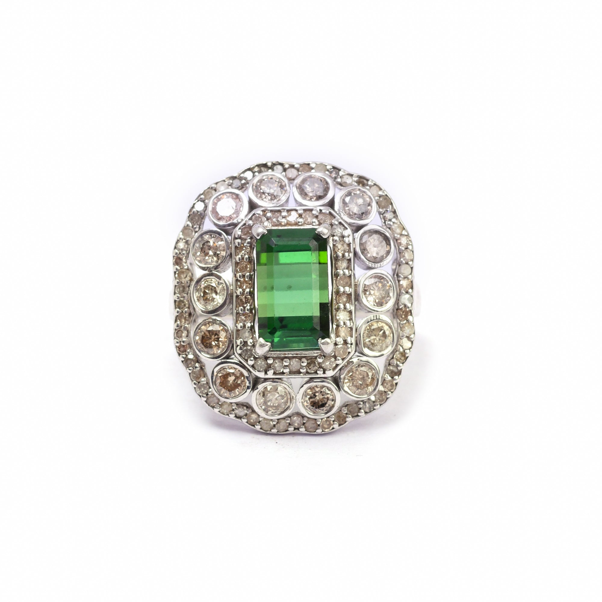 Tourmaline and Big diamonds ring