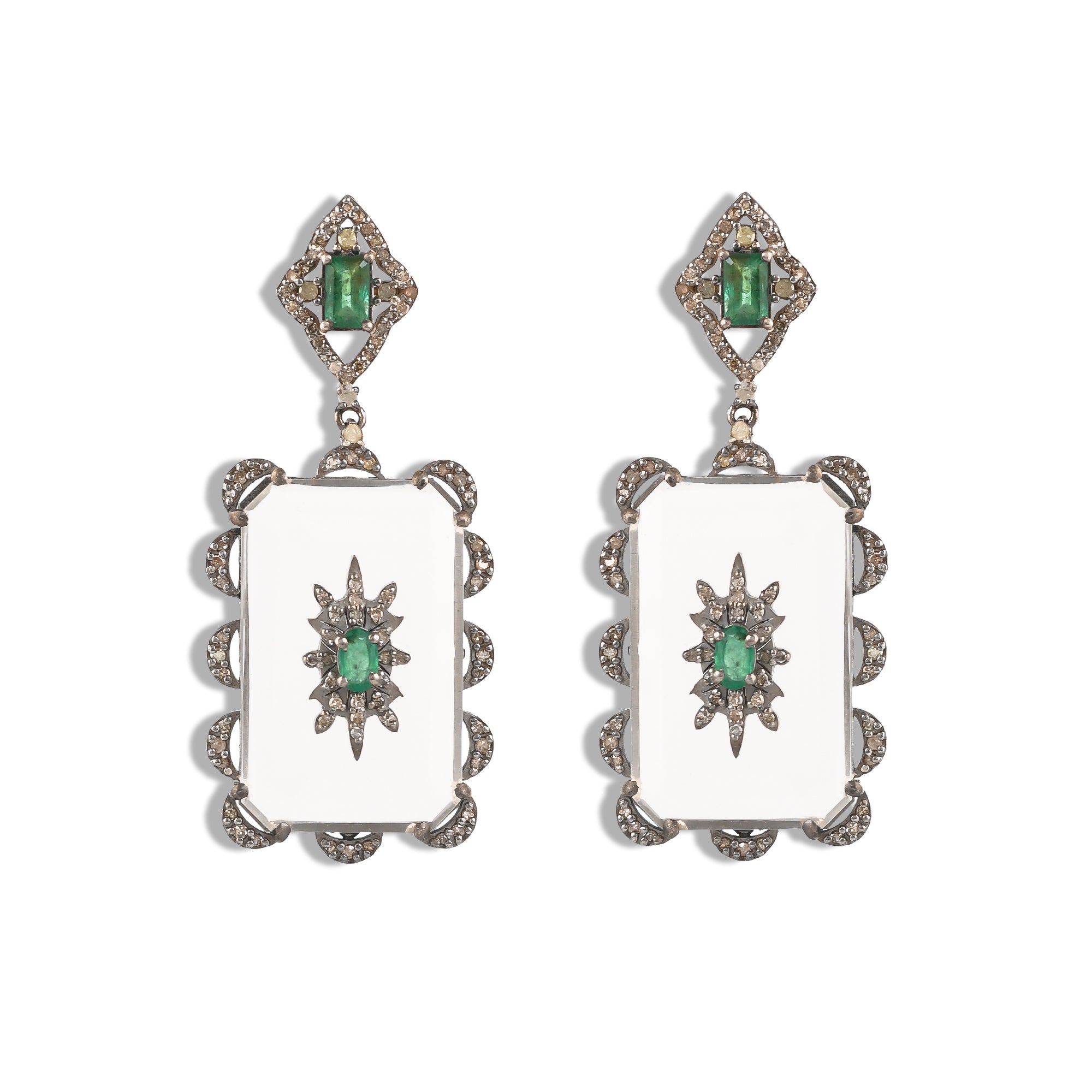 Crystal emerald and diamond earring