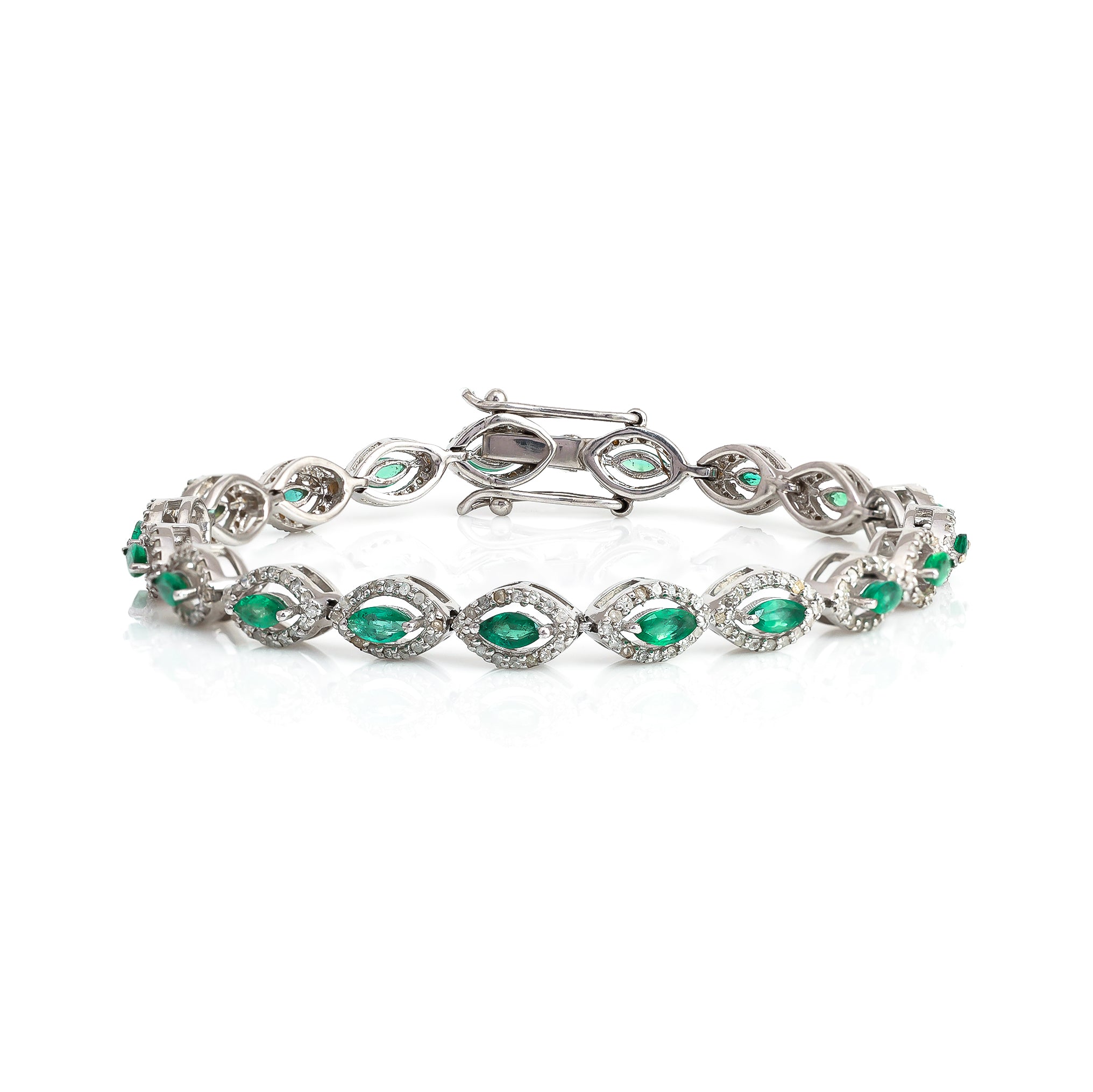 Emerald with Diamond 925 silver thin bracelet